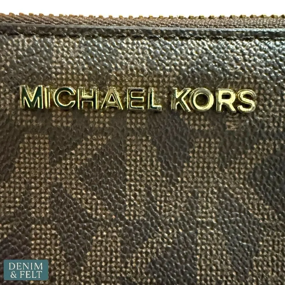 Michael Kors Jet Set Travel Large Logo Zip Long Wallet in Brown Vanilla MK Print